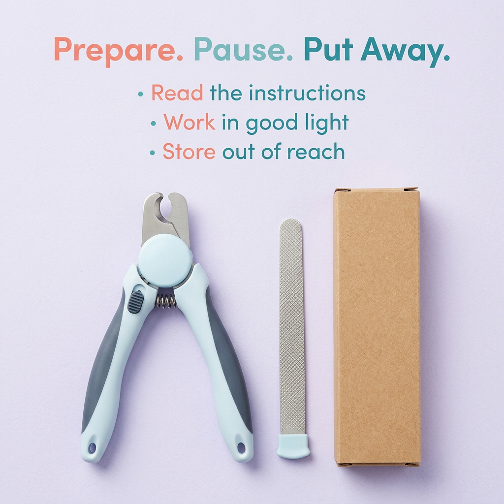 Preparation and storage guidance for dog nail clipper and file set