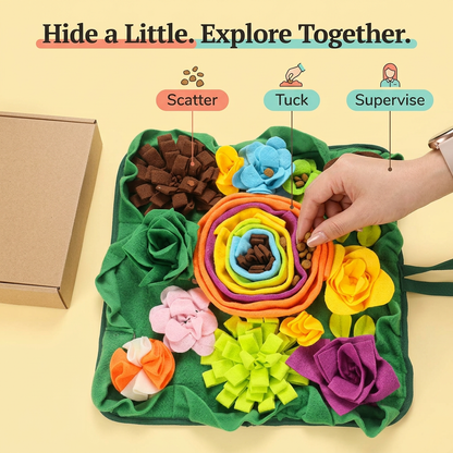 How to place small dry food pieces in snuffle mat folds