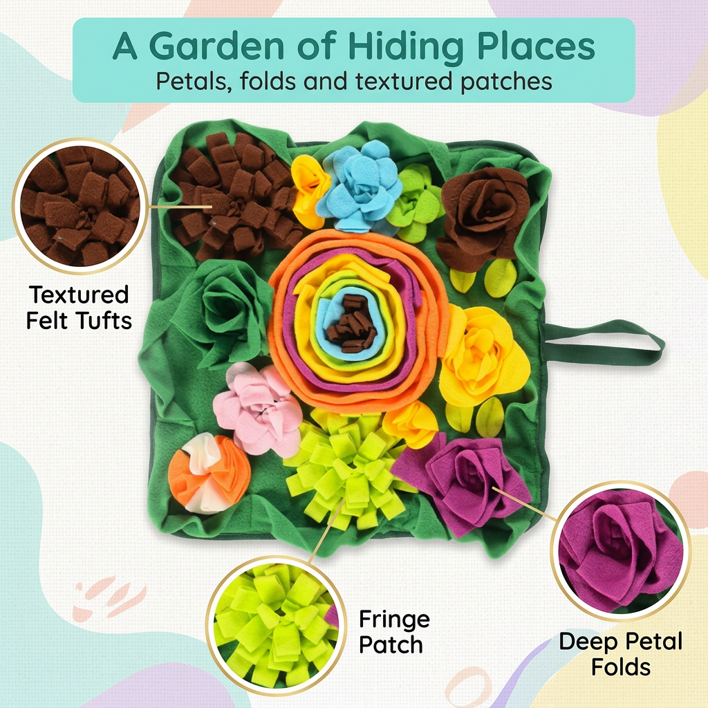 Floral folds and textured patches for supervised treat searching