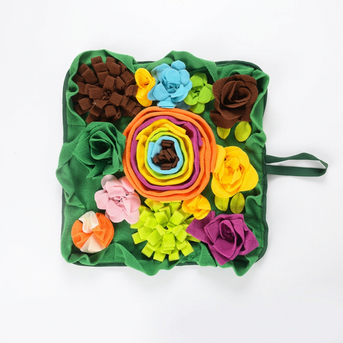 Rainbow floral pet snuffle mat on a clean white background