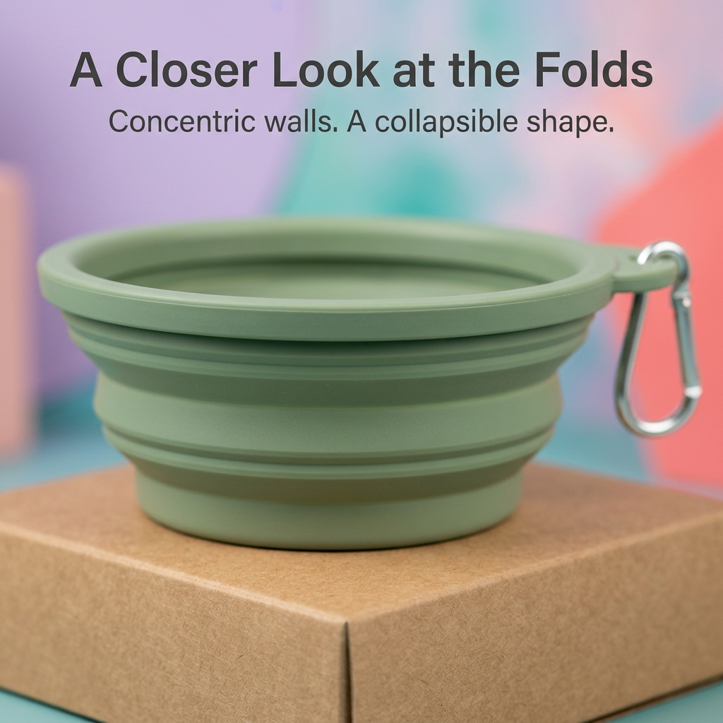 Sage green bowl accordion fold walls close-up