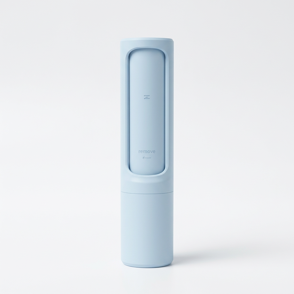 Single pastel blue pet hair lint remover on white background