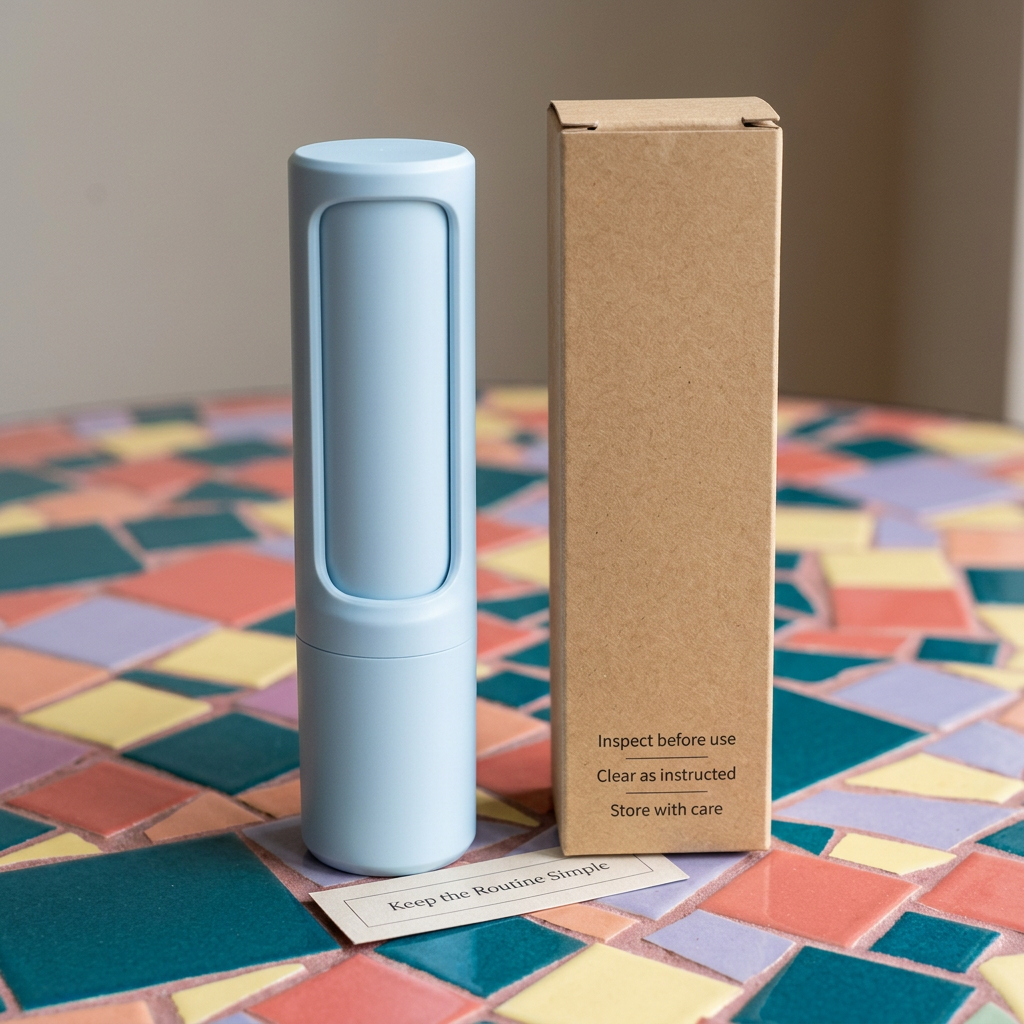 Care and storage guidance with matching blue lint remover