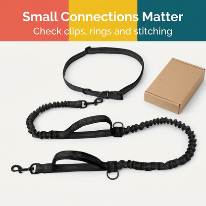 Black pet leash snap clip ring and stitching detail