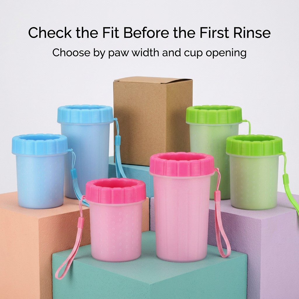 Paw cup fit guidance with shorter and taller pink cups