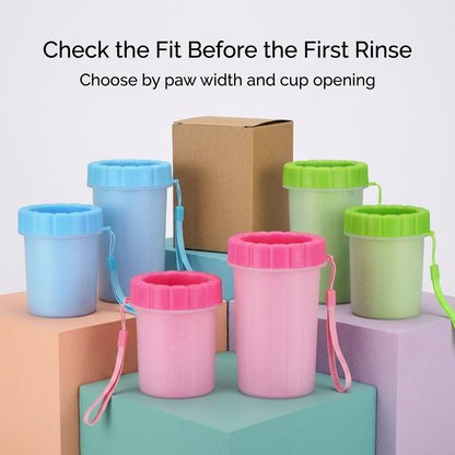 Paw cup fit guidance with shorter and taller pink cups