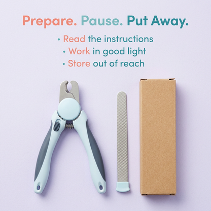 Preparation and storage guidance for dog nail clipper and file set