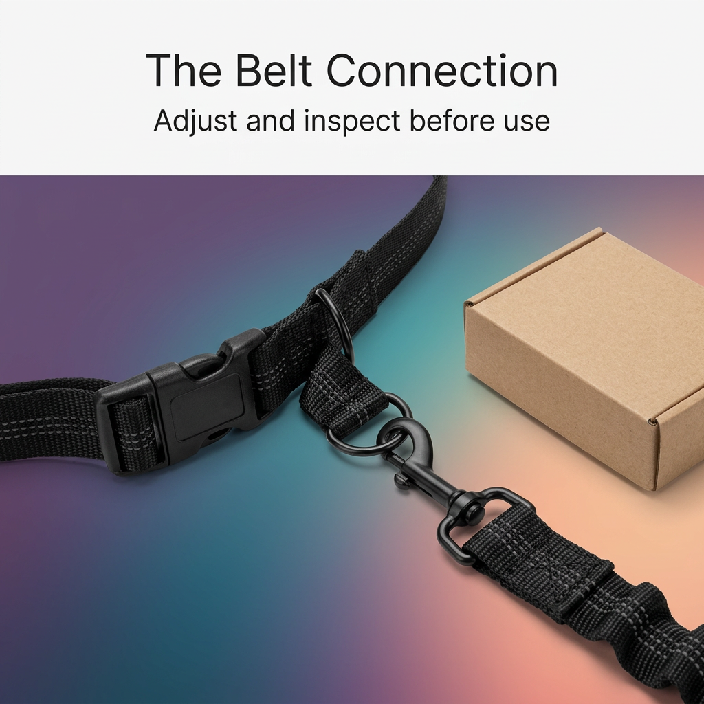 Black pet leash adjustable belt and connector detail