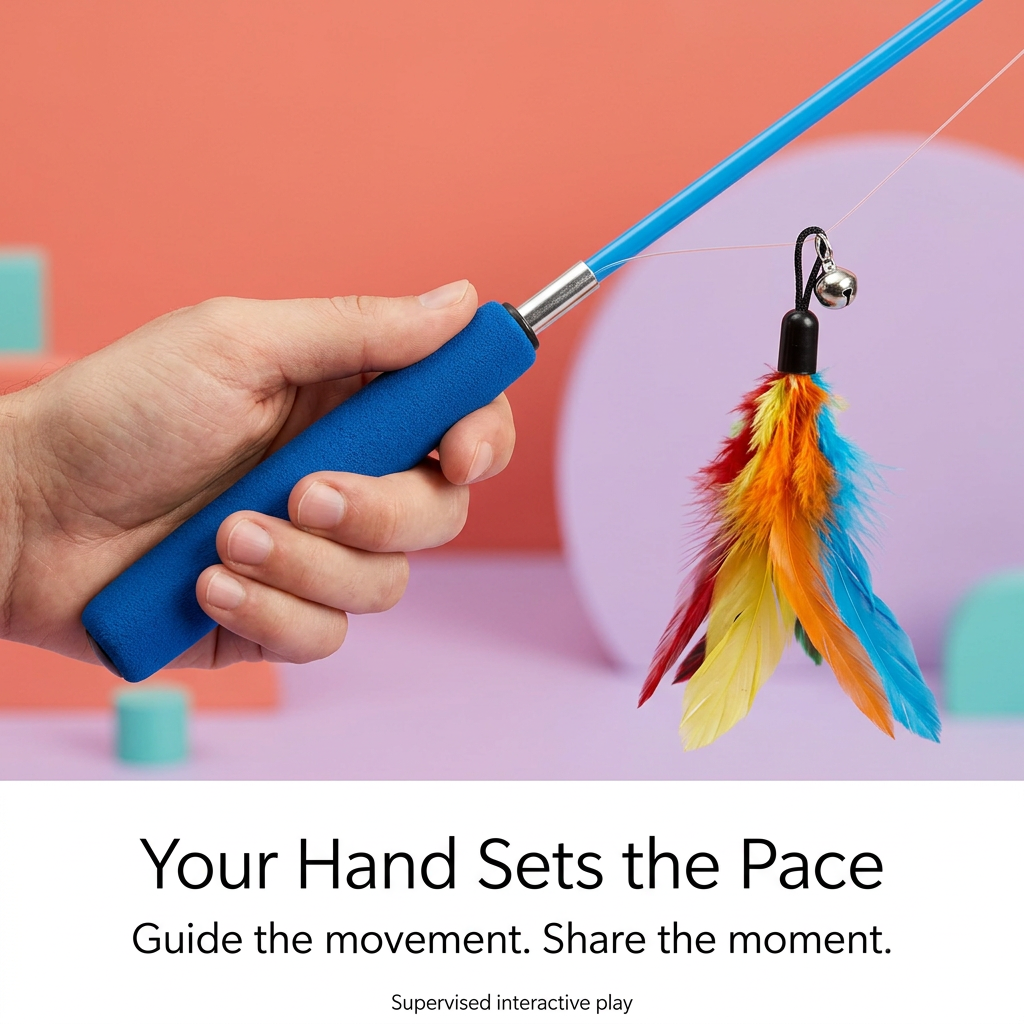 Cat teaser wand grip and attachment connector detail