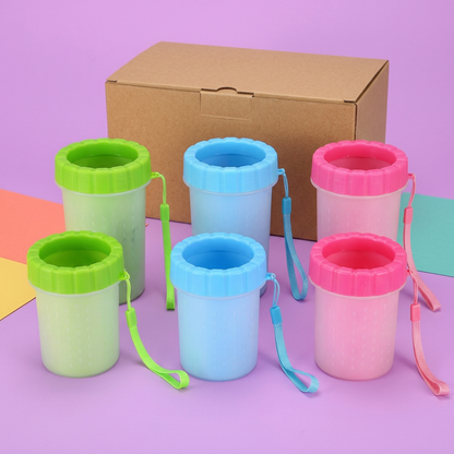 Colorful six-cup paw cleaner set with plain kraft packaging