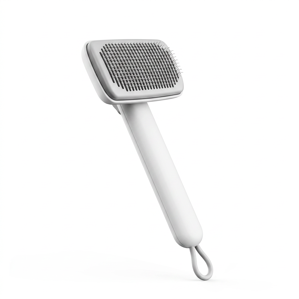 Single white slicker grooming brush showing rectangular pin head on white background