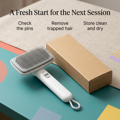 Brush care and storage guidance with plain kraft packaging